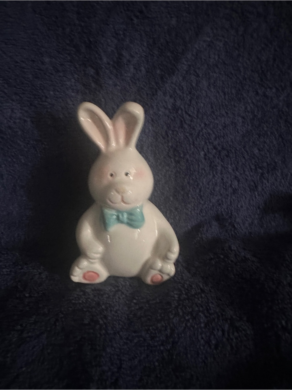 White Ceramic Bunny Figurine with Blue Bow - Small Pets Habitat Accent